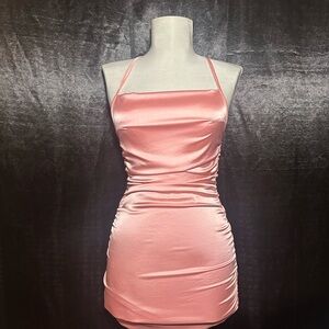Pink Satin Ruched Mini Dress | Evening Cocktail Party Wear